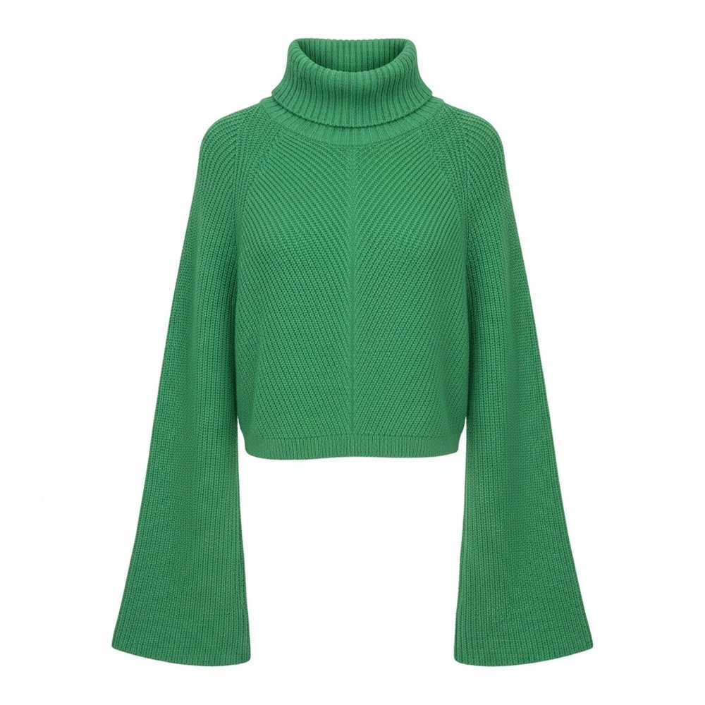 Maeve by Anthropologie Green Knit Turtleneck Bell Sleeve Cropped Sweater XS